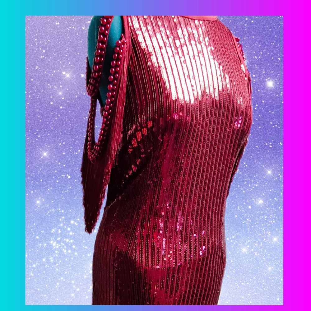 Sequin Fringe Red Party Dress Tassels 1920s Flapper Elegant Red Sequin Dress - Picture 11 of 11